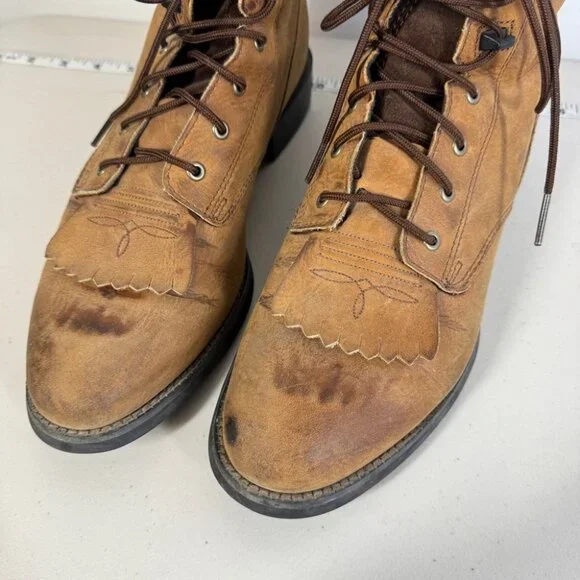 Ariat Brown Leather Lace Up Boots Size 8B Fringe Kiltie Western Cowgirl Rodeo